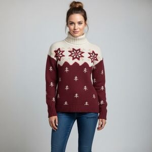 Woolrich Fair Isle Snowflake Turtleneck Sweater – Nordic Cabincore Cozy – Size S